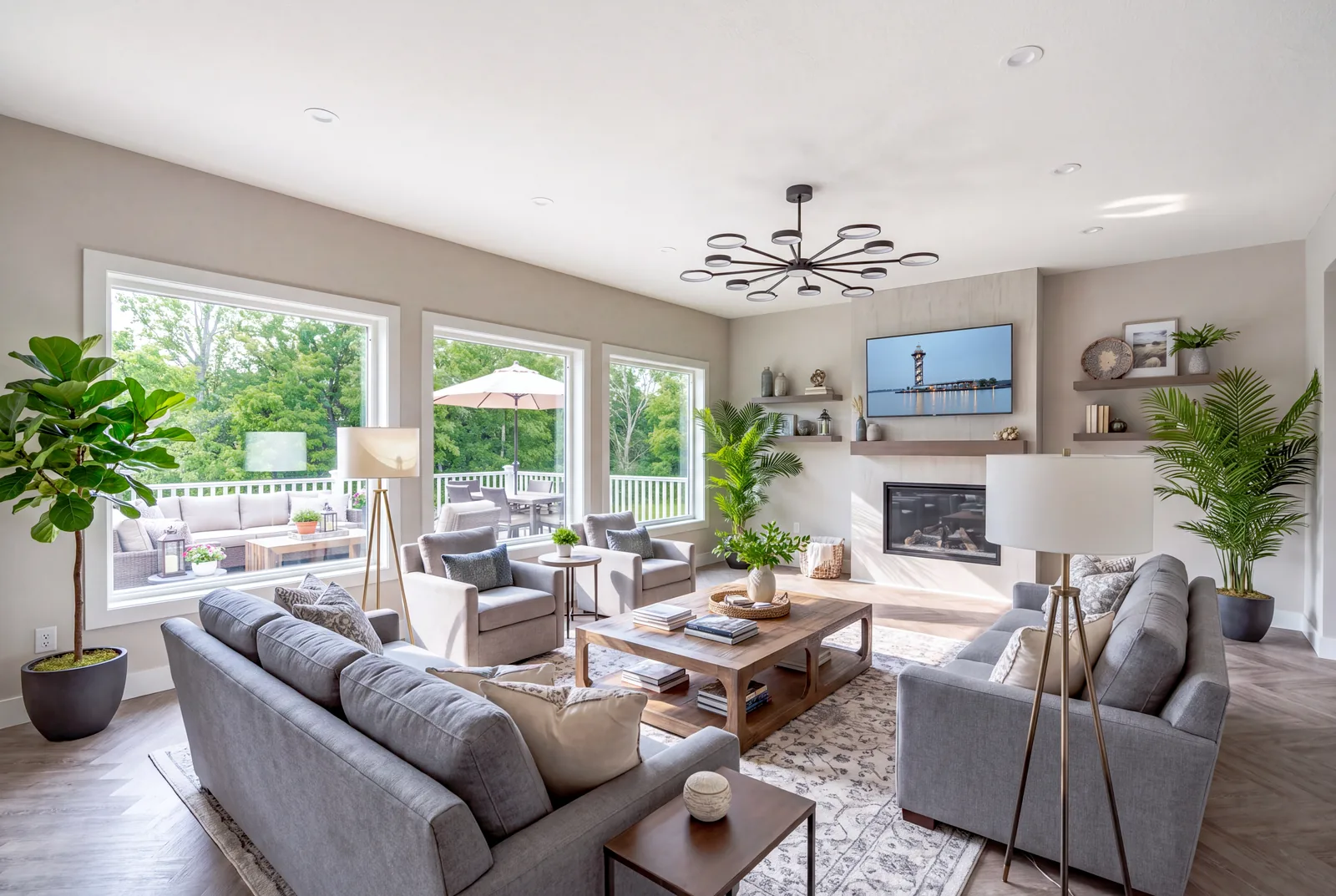 The Evergreen Residence — Living room with large windows