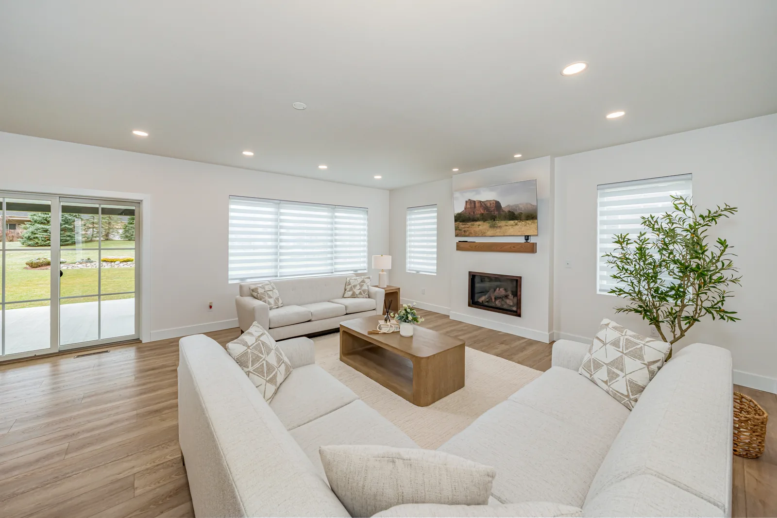 Birchwood Residence — Living room with fireplace