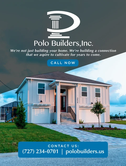 Polo Builders graphic showing a pale elevated home at dusk beneath a message about lasting connections.